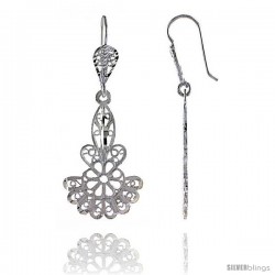 Sterling Silver 1 3/4" (45 mm) tall Fan-shaped Filigree Dangle Earrings