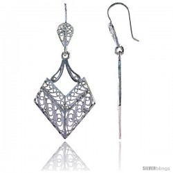 Sterling Silver 1 13/16" (46 mm) tall Diamond-shaped Filigree Dangle Earrings