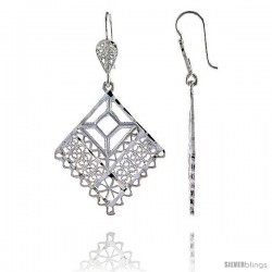 Sterling Silver 1 15/16" (49 mm) tall Diamond-shaped Filigree Dangle Earrings