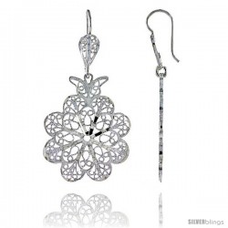 Sterling Silver 1 7/8" (47 mm) tall Flower Filigree Dangle Earrings