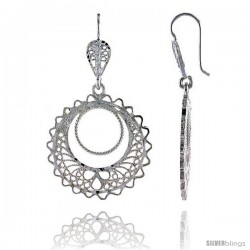 Sterling Silver 1 11/16" (43 mm) tall Filigree Dangle Earrings, w/ Circle Cut Out