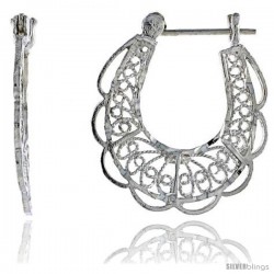 Sterling Silver 1 1/8" (29 mm) tall U-shaped Filigree Earrings, w/ Snap-down Lock