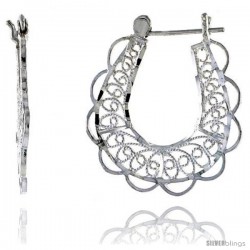 Sterling Silver 1 1/4" (31 mm) tall U-shaped Filigree Earrings, w/ Snap-down Lock -Style Fe132