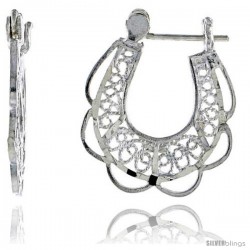 Sterling Silver 15/16" (23 mm) tall U-shaped Filigree Earrings, w/ Snap-down Lock