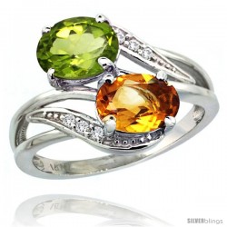 14k White Gold ( 8x6 mm ) Double Stone Engagement Citrine & Peridot Ring w/ 0.07 Carat Brilliant Cut Diamonds & 2.34 Carats