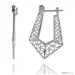 Sterling Silver 1 1/8" (28 mm) tall U-shaped Filigree Earrings, w/ Snap-down Lock