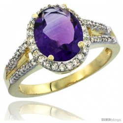 14k Yellow Gold Ladies Natural Amethyst Ring oval 10x8 Stone Diamond Accent