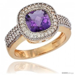 14k Yellow Gold Ladies Natural Amethyst Ring Cushion-cut 3.5 ct. 7x7 Stone Diamond Accent