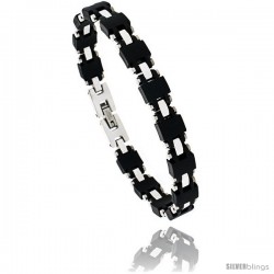 Stainless Steel & Rubber Link Bracelet 5/16 in wide, 8 in long