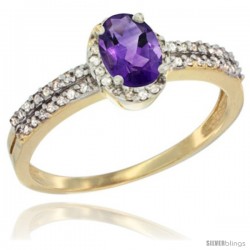 14k Yellow Gold Ladies Natural Amethyst Ring oval 6x4 Stone Diamond Accent -Style Cy401178