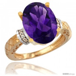 14k Yellow Gold Diamond Amethyst Ring 5.5 ct Oval 14x10 Stone