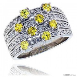 Sterling Silver & Rhodium Plated Band, w/ 3mm High Quality Citrine CZ's, 1/2 (13 mm) wide