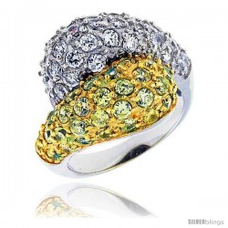 Sterling Silver & Rhodium Plated Freeform Ring, w/ 2mm High Quality White & Citrine CZ's, 11/16" (17 mm) wide