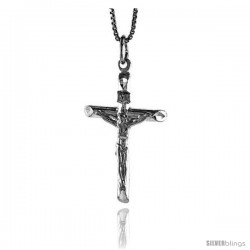 Sterling Silver Tube Crucifix Pendant, 1 1/2 in