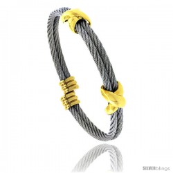 Stainless Steel Cable Golf Bracelet 2-Tone, 7 in -Style Bss715