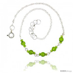 Sterling Silver Ankle Bracelet Anklet Natural Faceted Peridot and Glass Seed Beads, adjustable 9 - 10 in