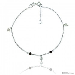 Sterling Silver Anklet Natural Stone Rose Quartz Garnet Amethyst Snowflake Obsidian Beads, adjustable 9 - 10 in