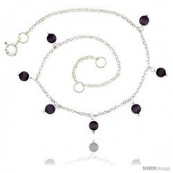 Sterling Silver Anklet Natural Stone Amethyst Beads, adjustable 9 - 10 in