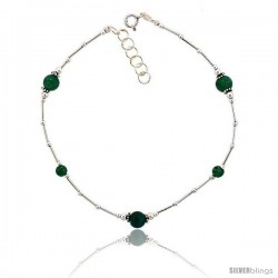 Sterling Silver Ankle Bracelet Anklet, w/ Moss Agate Beads, adjustable 9 - 10 in