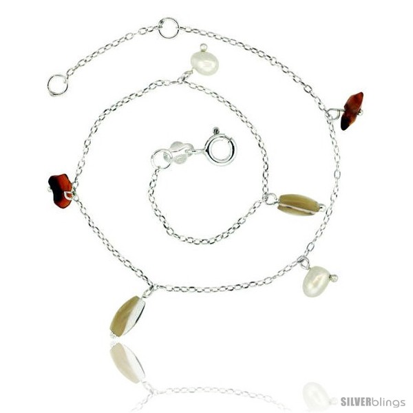 Sterling Silver Ankle Bracelet Anklet Natural Carnelian Nuggets