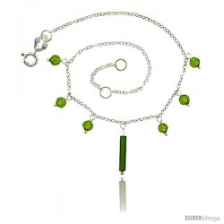 Sterling Silver Anklet Natural Stone Peridot Beads, adjustable 9 - 10 in