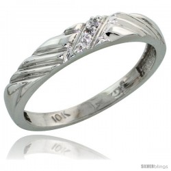 10k White Gold Ladies Diamond Wedding Band Ring 0.02 cttw Brilliant Cut, 1/8 in wide -Style 10w018lb