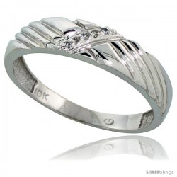 10k White Gold Mens Diamond Wedding Band Ring 0.03 cttw Brilliant Cut, 3/16 in wide -Style 10w018mb