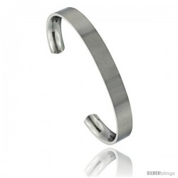 Stainless Steel Flat Cuff Bangle Bracelet Matt finish Comfort-fit, 5/16 in wide, 7 in