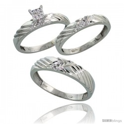 10k White Gold Diamond Trio Engagement Wedding Ring 3-piece Set for Him & Her 5 mm & 3.5 mm wide 0.11 cttw B -Style 10w018w3