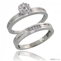 10k White Gold Diamond Engagement Rings Set 2-Piece 0.09 cttw Brilliant Cut, 1/8 in wide -Style 10w019e2