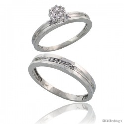 10k White Gold Diamond Engagement Rings 2-Piece Set for Men and Women 0.10 cttw Brilliant Cut, 4 mm & 3.5 m -Style 10w019em