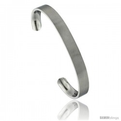 Stainless Steel Flat Cuff Bangle Bracelet Gold Dot Ends Matte finish Comfort-fit 5/16 in wide, 8 in