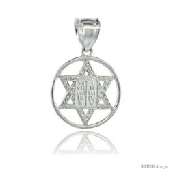 Sterling Silver Star of David Pendant Circle Centered with 10 Commandments Tablet, 26mm (1 1/16 in) wide