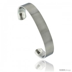 Stainless Steel Flat Cuff Bangle Bracelet Matte finish Comfort-fit 1/2 in wide, 8 in