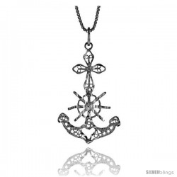 Sterling Silver Filigree Mariner's Cross Pendant, 1 1/4 in