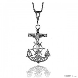 Sterling Silver Filigree Mariner's Cross Pendant, 1 3/8 in