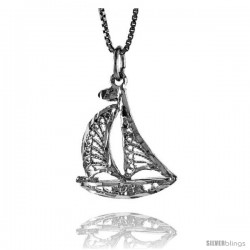 Sterling Silver Sailboat Pendant, 7/8 in