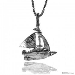 Sterling Silver Sailboat Pendant, 5/8 in