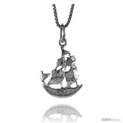 Sterling Silver Ship Pendant, 3/4 in