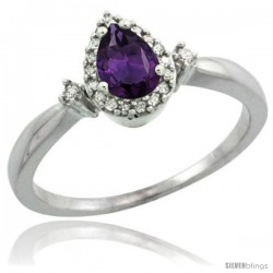 Sterling Silver Diamond Natural Amethyst Ring 0.33 ct Tear Drop 6x4 Stone 3/8 in wide