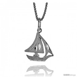 Sterling Silver Sailboat Pendant, 5/8 in -Style 4p151