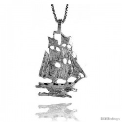 Sterling Silver Ship Pendant, 1 1/16 in