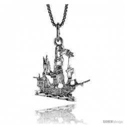 Sterling Silver Ship Pendant, 3/4 in -Style 4p155