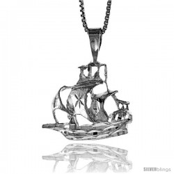 Sterling Silver Ship Pendant, 3/4 in -Style 4p156