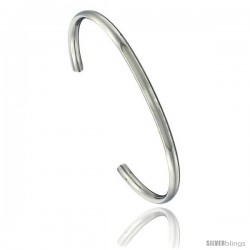 Stainless Steel Domed Cuff Bangle Bracelet Highly Polished Comfort-fit 3/16 in wide, 8 in
