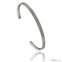 Stainless Steel Flat Cuff Bangle Bracelet Matte finish Comfort-fit 3/16 in wide, 8 in