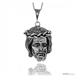 Sterling Silver Jesus Pendant, 1 1/2 in