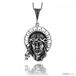 Sterling Silver Jesus Pendant, 1 1/2 in -Style 4p162