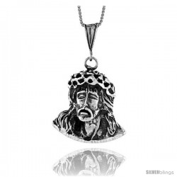 Sterling Silver Jesus Pendant, 1 1/4 in