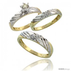 10k Yellow Gold Diamond Trio Wedding Ring Set His 5mm & Hers 3.5mm -Style 10y118w3